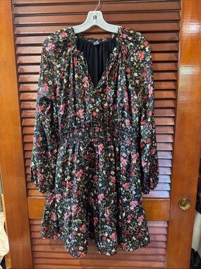 Old Navy Black Floral Puff Sleeve Mini Dress